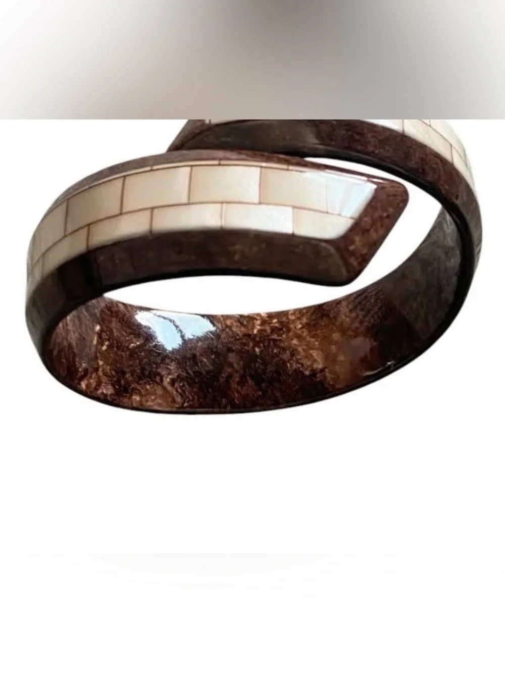 Vintage Lea Stein mother of pearly inlay bypass bracelet